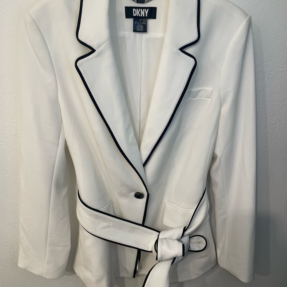 DKNY Women's White Blazer with Black Trim